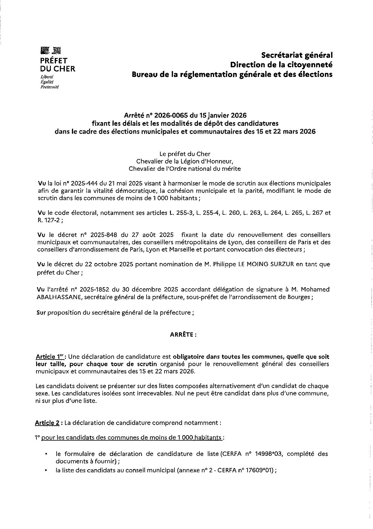 Elections municipales des 15 et 22 mars 2026 : arrêté fixant les dates ...